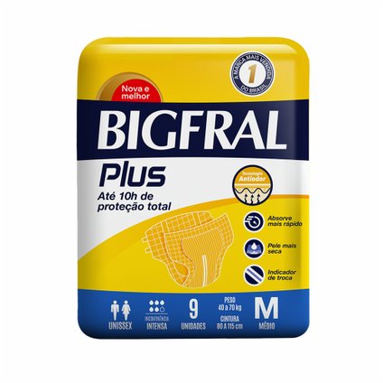 FRALDA ADULTO BIGFRAL PLUS M COM 9 UNIDADES