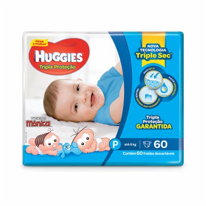FRALDA HUGGIES TRIPLA PROTEÇÃO MEGA P COM 60 UNIDADES