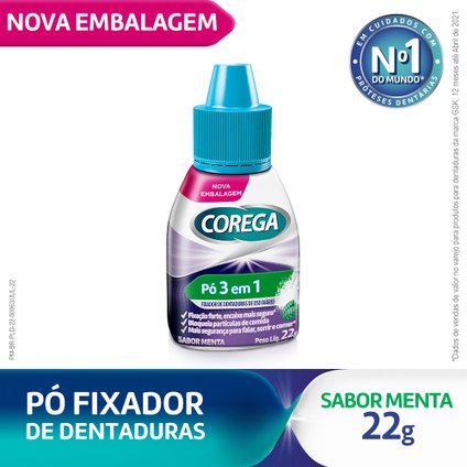 PÓ FIXADOR DE DENTADURA COREGA FORTE FIXAÇÃO SABOR MENTA 22G