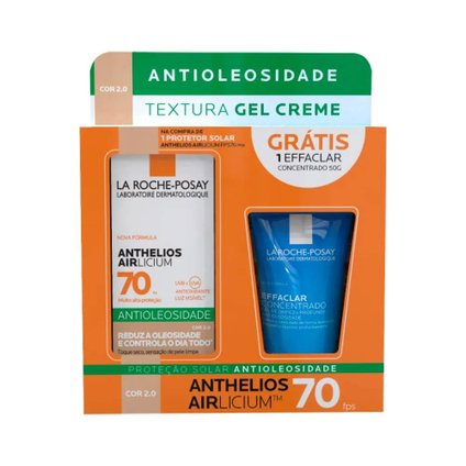 KIT LA ROCHE POSAY ROTETOR SOLAR FACIAL ANTHELIOS AIRLICIUM COR 2.0 FPS70 GANHE EFFACLAR GEL CONCENT