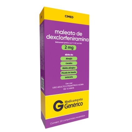 Maleato Dexclorfeniramina 2mg 20 Comprimidos Cimed Genérico