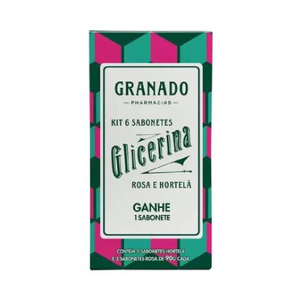 KIT SABONETES EM BARRA GRANADO GLICERINA ROSA E HORTELÃ 6 UNIDADES - 90G CADA