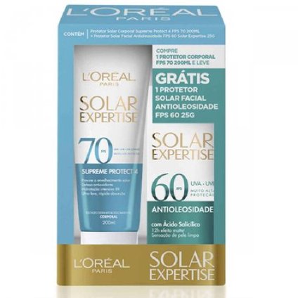 KIT PROTETOR SOLAR LOREAL EXPERTISE CORPORAL FPS70 200ML + FACIAL FPS60 25G