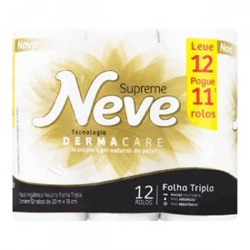 PAPEL HIGIÊNICO NEVE SUPREME FOLHA TRIPLA COM 12 UNIDADES