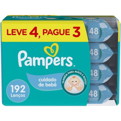 LENÇOS UMEDECIDOS PAMPERS CUIDADO DE BEBÊ LEVE 4 PAGUE 3 COM 48 UNIDADES
