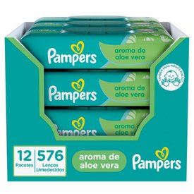 LENÇOS UMEDECIDOS PAMPERS ALOE VERA 576 UNIDADES