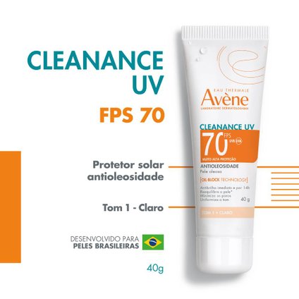 PROTETOR SOLAR FACIAL AVENE CLEANANCE UV ANTIOLEOSIDADE FPS70 40G TOM 1 CLARO