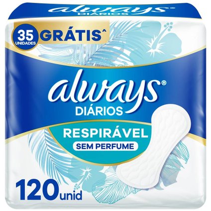 PROTETOR DIÁRIO ALWAYS RESPIRÁVEL SEM PERFUME 120 UNIDADES