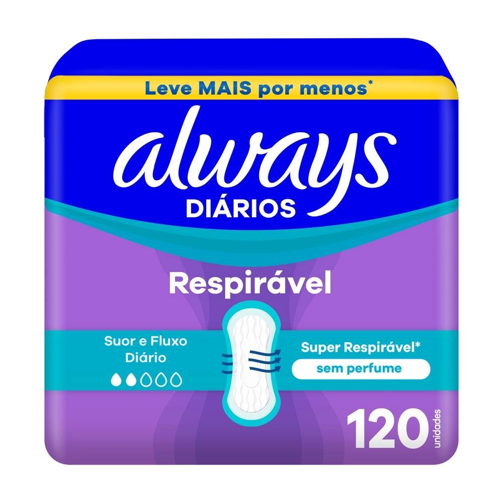 Protetor Diário Always Respirável Sem Perfume 120 Unidades