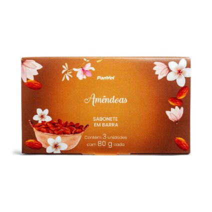 KIT SABONETES EM BARRA PANVEL AMÊNDOAS 3 UNIDADES - 80G CADA