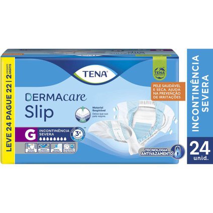 FRALDA GERIÁTRICA TENA SLIP DERMACARE G LEVE 24 PAGUE 22 UNIDADES