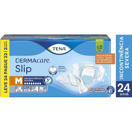 FRALDA GERIÁTRICA TENA SLIP DERMACARE M LEVE 24 PAGUE 22 UNIDADES