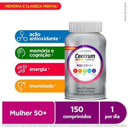 CENTRUM SELECT MULTIVITAMINICO MULHER 50 + VITAMINAS DE A A Z 150 COMPRIMIDOS