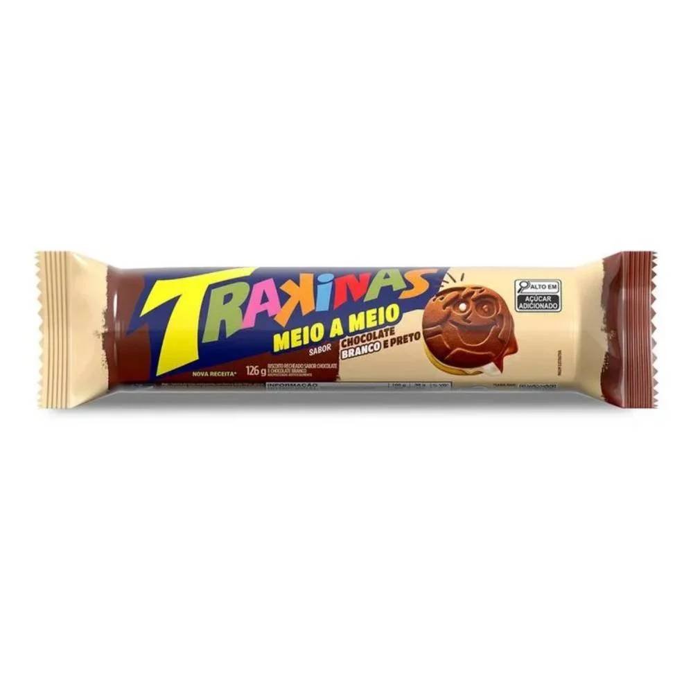Biscoito Trakinas Meio A Meio Chocolate Branco E Preto 126g