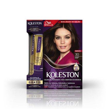 KIT KOLESTON TINTURA 30 CASTANHO ESCURO + TRATAMENTO GLOSS INTENSO