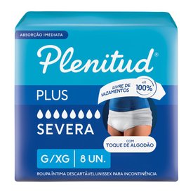 ROUPA ÍNTIMA PLENITUD PLUS PARA INCONTINÊNCIA G/XG - 8 UNIDADES
