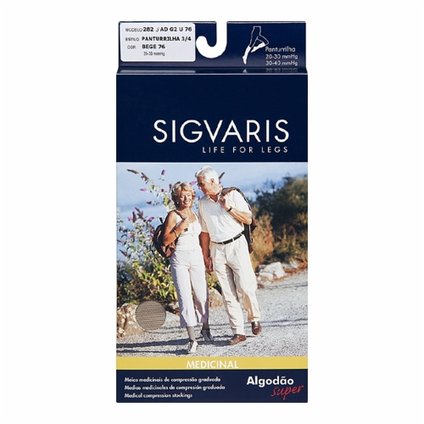 SIGVARIS ALGODÃO SUPER 3/4 - COMPRESSÃO 20-30 MMHG TAM G ALTURA NORMAL PONTEIRA ABERTA BEGE