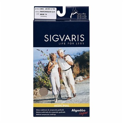 SIGVARIS ALGODÃO SUPER 3/4 - COMPRESSÃO 20-30 MMHG TAM M ALTURA NORMAL PONTEIRA ABERTA BEGE