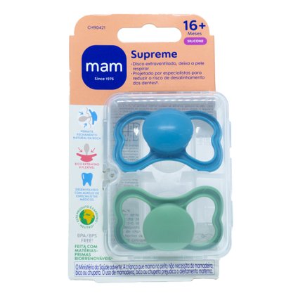 CHUPETA MAM SUPREME AZUL 16 MESES + COM 2 UNIDADES