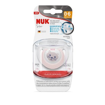 CHUPETA NUK STAR ROSA 0 A 6 MESES COM 1 UNIDADE