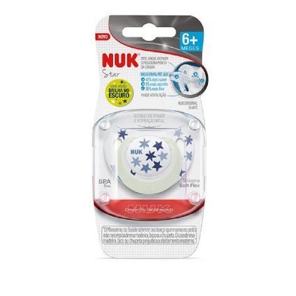 CHUPETA NUK STAR GLOW AZUL 6 MESES + COM 1 UNIDADE