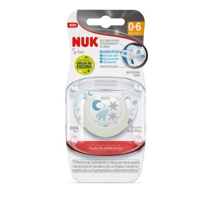 CHUPETA NUK STAR GLOW NEUTRA 0 A 6 MESES COM 1 UNIDADE