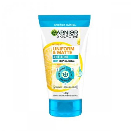GEL DE LIMPEZA ANTIACNE GARNIER 3 EM 1 UNIFORM & MATTE 120G