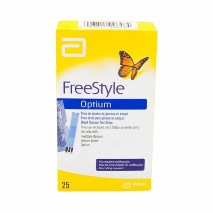 TIRAS REAGENTES FREESTYLE OPTIUM GLICOSE COM 25 UNIDADES