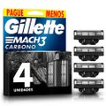 CARGA PARA APARELHO DE BARBEAR GILLETTE MACH3 CARBONO COM CARVÃO 4 UNIDADES
