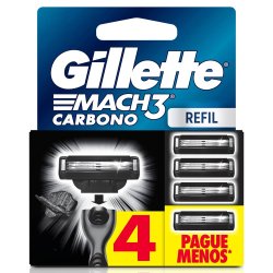 Carga Para Aparelho De Barbear Gillette Mach3 Carbono Com Carvão 4 Unidades