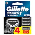 CARGA PARA APARELHO DE BARBEAR GILLETTE MACH3 CARBONO COM CARVÃO 4 UNIDADES