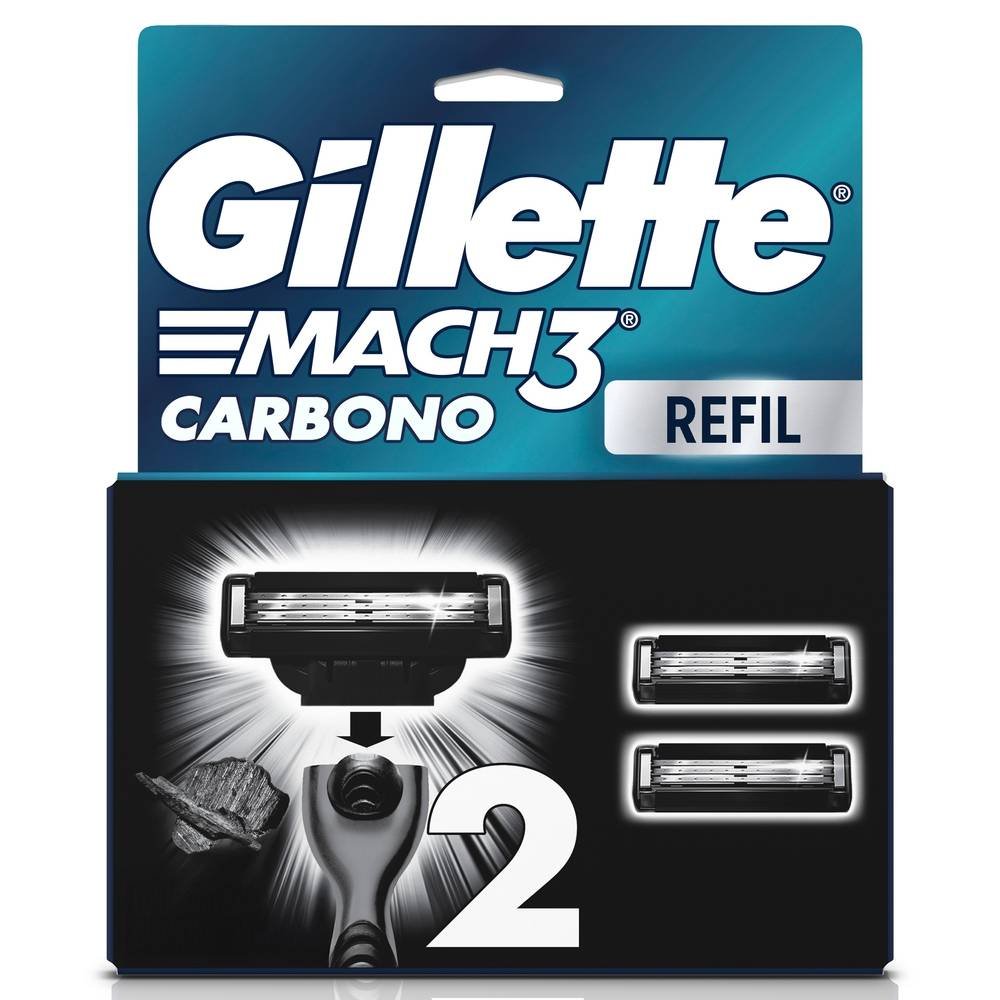 Carga Para Aparelho De Barbear Gillette Mach3 Carbono Com Carvão 2 Unidades