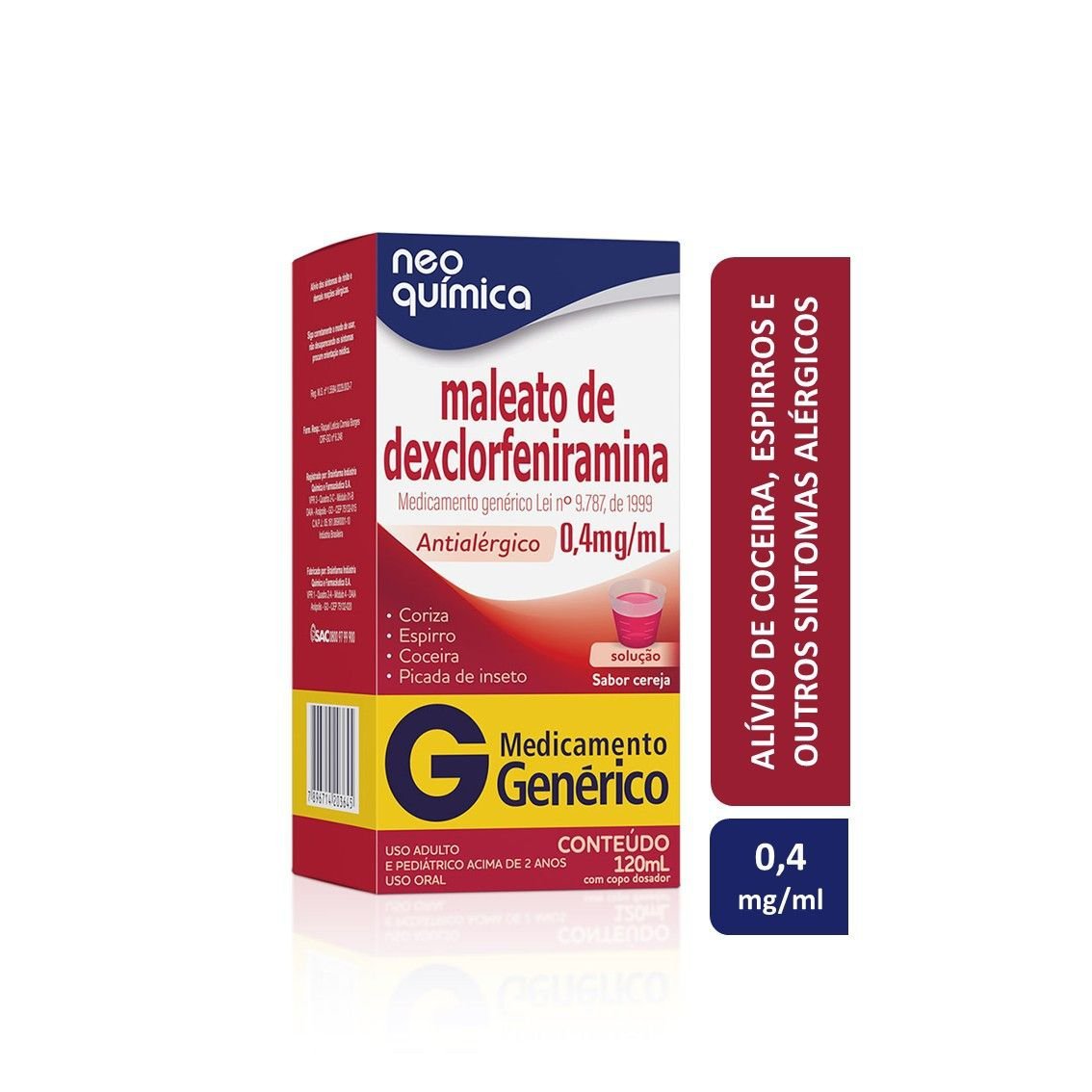 Maleato Dexclorfeniramina 0,4mg/ml 120ml Neoquímica Genérico