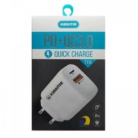 CARREGADOR TURBO USB + TYPE-C QUICKCHARGE 3.0 18W T110 KIMASTER