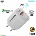 CARREGADOR TURBO USB + TYPE-C QUICKCHARGE 3.0 18W T110 KIMASTER