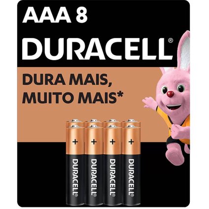PILHA ALCALINA DURACELL AAA COM 8 UNIDADES