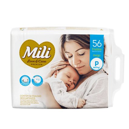 FRALDA MILI LOVE & CARE MEGA P COM 56 UNIDADES