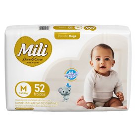 FRALDA MILI LOVE & CARE MEGA M COM 52 UNIDADES
