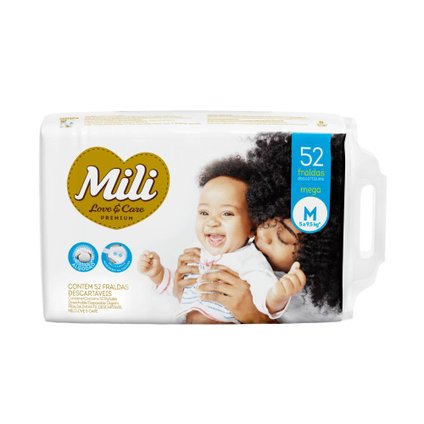 FRALDA MILI LOVE & CARE MEGA M COM 52 UNIDADES