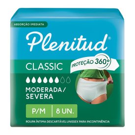 ROUPA ÍNTIMA PLENITUD CLASSIC PARA INCONTINÊNCIA P/M 8 UNIDADES