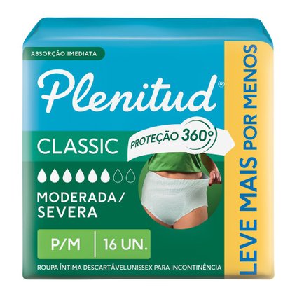 ROUPA ÍNTIMA PLENITUD CLASSIC PARA INCONTINÊNCIA P/M 8 UNIDADES