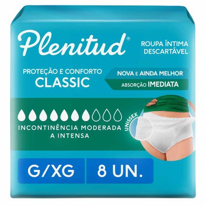 ROUPA ÍNTIMA PLENITUD CLASSIC PARA INCONTINÊNCIA G/XG - 8 UNIDADES
