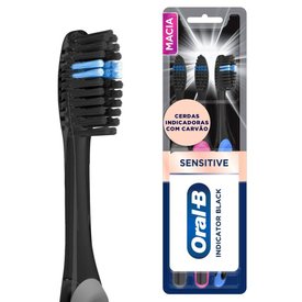 ESCOVA DE DENTE ORAL B INDICATOR CERDAS INTELIGENTES COM CARVÃO, 3 UNIDADES