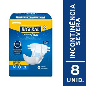 FRALDA ADULTO BIGFRAL DERMAPLUS NOTURNA MÉDIA COM 8 UNIDADES
