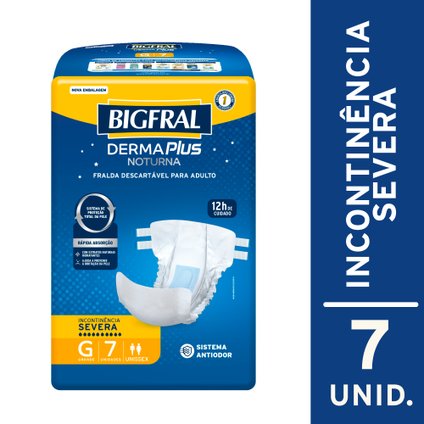 FRALDA ADULTO BIGFRAL DERMAPLUS NOTURNA GRANDE COM 7 UNIDADES