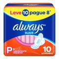 ABSORVENTE ALWAYS SUAVE TAMANHO P COM ABAS LEVE 10 PAGUE 8