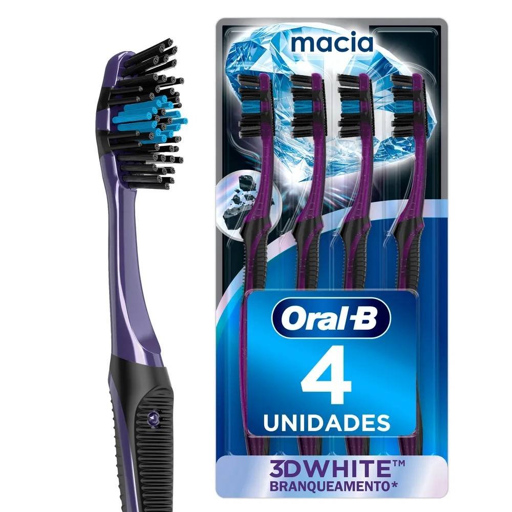 Kit Escova Dental Oral-b 3d White Carvão 4 Unidades
