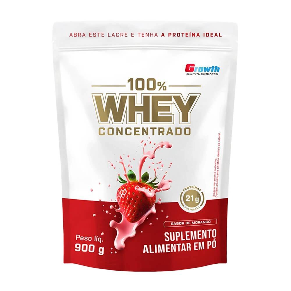 Whey Protein Growth 100% Concentrado Morango 900g