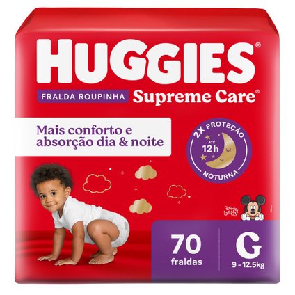  FRALDA HUGGIES SUPREME CARE BAG ROUPINHA G COM 70 UNIDADES