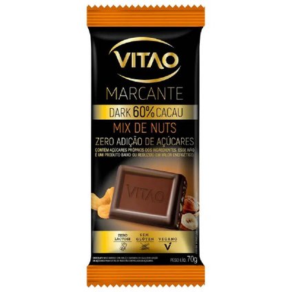 CHOCOLATE VITAO ZERO 60% CACAU DARK MIX DE NUTS 70G